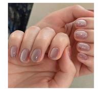 Unghie Finte Fake Nails Square Head Cat's Eye French Nail Glitter Powder Press on Nails Waterproof Faux Fingernails Christmas False Nails(Color31)