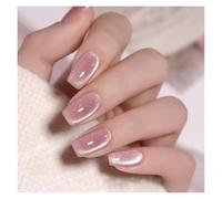 Unghie Finte Fake Nails Square Head Cat's Eye French Nail Glitter Powder Press on Nails Waterproof Faux Fingernails Christmas False Nails(Color35)