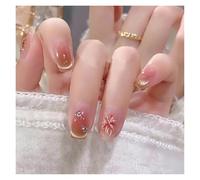 Unghie Finte Fake Nails Square Head Cat's Eye French Nail Glitter Powder Press on Nails Waterproof Faux Fingernails Christmas False Nails(Color21)