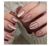 Unghie Finte Fake Nails Square Head Cat's Eye French Nail Glitter Powder Press on Nails Waterproof Faux Fingernails Christmas False Nails(Color25)