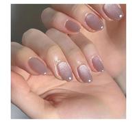 Unghie Finte Fake Nails Square Head Cat's Eye French Nail Glitter Powder Press on Nails Waterproof Faux Fingernails Christmas False Nails(Color9)