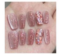 Unghie Finte Fake Nails Square Head Cat's Eye French Nail Glitter Powder Press on Nails Waterproof Faux Fingernails Christmas False Nails(Color29)