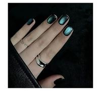 Unghie Finte Fake Nails Square Head Cat's Eye French Nail Glitter Powder Press on Nails Waterproof Faux Fingernails Christmas False Nails(Color15)