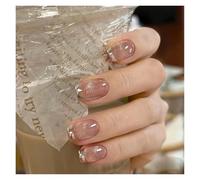 Unghie Finte Fake Nails Square Head Cat's Eye French Nail Glitter Powder Press on Nails Waterproof Faux Fingernails Christmas False Nails(Color30)