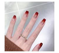 Unghie Finte Fake Nails Square Head Cat's Eye French Nail Glitter Powder Press on Nails Waterproof Faux Fingernails Christmas False Nails(Color34)