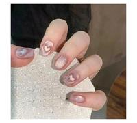 Unghie Finte Fake Nails Square Head Cat's Eye French Nail Glitter Powder Press on Nails Waterproof Faux Fingernails Christmas False Nails(Color32)