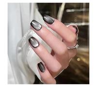 Unghie Finte Fake Nails Square Head Cat's Eye French Nail Glitter Powder Press on Nails Waterproof Faux Fingernails Christmas False Nails(Color33)