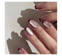 Unghie Finte Fake Nails Square Head Cat's Eye French Nail Glitter Powder Press on Nails Waterproof Faux Fingernails Christmas False Nails(Color14)