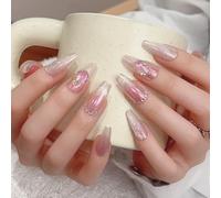 Unghie finte fatte a mano, a pressione, riutilizzabili, bianche e aurora Bling Bling Medium, unghie finte con punta francese, 10 pezzi (L, Q293)