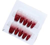 Unghie finte fatte a mano che indossano unghie natalizie rosso vino alone tintura unghie bellezza matrimonio (M)
