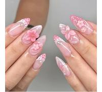 Unghie finte floreali con farfalla 3D con design sfumato, 1 set | Facile da applicare per l ' abbigliamento quotidiano delle donne e le occasioni speciali, stili dolci