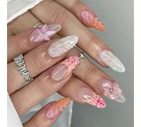 Unghie finte floreali eleganti scolpite in ABS, facili da applicare, di lunga durata, per eventi nuziali, ufficio, stampa francese sulle unghie