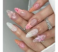 Unghie finte floreali eleganti scolpite in ABS, facili da applicare, di lunga durata, per eventi nuziali, ufficio, unghie finte floreali