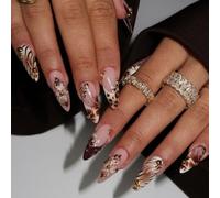 Unghie finte floreali eleganti scolpite in ABS, facili da applicare, di lunga durata, per matrimoni, ufficio, nail art