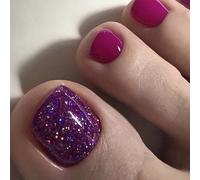 Unghie finte for piedi in 12 misure - 24 pezzi di unghie finte corte quadrate(Purple)