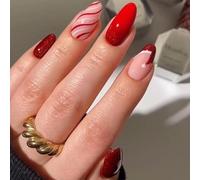 Unghie finte francesi, 24 pezzi, unghie finte quadrate francesi con colla, motivo, punte per unghie francesi con colla per unghie, per donne e ragazze, per nail art, mandorle natalizie, cappello rosso