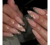 Unghie finte Gleaming Flower Teardrop Press On Nails 24pcs ABS unghie artificiali durevolezza scintillante floreale ABS Faux Nail