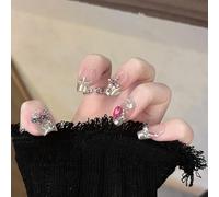 Unghie Finte in Metallo Liquido con Polvere a Specchio Francese, Press On Nails per Un'eleganza Senza Sforzo(XS)