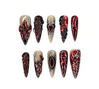 Unghie Finte Lunga MouyouGlow,Stiletto Rosso Scuro Borgogna 3D Cuore Flower Argento Gothic Press on Nails