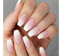 Unghie finte lunghe, 30 pezzi, a forma di mandorla, rosso ciliegia, bordeaux, lucide, tinta unita, con colla per unghie, per donne e ragazze, colore rosa sfumato