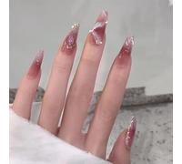 Unghie finte lunghe, 30 pezzi, a forma di mandorla, rosso ciliegia, bordeaux, lucide, tinta unita, con colla per unghie, per donne e ragazze, tulipano viola