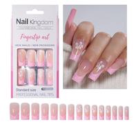 Unghie finte lunghe e quadrate con punta francese, lucide, in acrilico, per donne e ragazze, confezione da 30