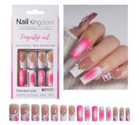 Unghie finte lunghe e quadrate con punta francese, lucide, in acrilico, per donne e ragazze, confezione da 30