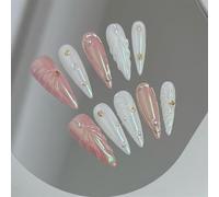 Unghie finte lunghe fatte a mano, a pressione, a conchiglia, decorazione per nail art, elegante, per donne e ragazze, 10 pezzi (A719-XS)