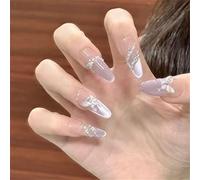 Unghie finte lunghe fatte a mano, a pressione, eleganti, a farfalla, decorazione per nail art, manicure francese con occhio di gatto, per donne e ragazze, 10 pezzi (A714-S)