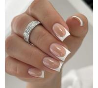 Unghie finte lunghe, lucide, tinta unita, con colla for unghie, for donne e ragazze(French Square Style)