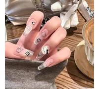 Unghie Finte Lunghe MouyouGlow,Ballerina Sheer Cute Kawaii Luxury 3D Kitty Carton Diamant Stelle Press on Nails con Colla,Y2K Coquette Fake Nails,10pz(83-M Size)