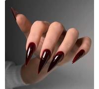 Unghie Finte Lunghe MouyouGlow,Stiletto Plain Dark Wine Red Gothic Press on Nails con Colla,Monocolore Bordeaux Scuro Wine Rosso Solid Halloween Fake Nails