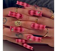 Unghie finte lunghe quadrate, a pressione, con strass, linee sfumate, decorazione per nail art, per donne e ragazze, 24 pezzi