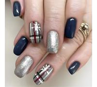 Unghie finte natalizie a pressione, con fiocchi di neve, decorazioni festive per feste e feste, 24 pezzi