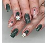 Unghie finte natalizie a pressione, rotonde, corte, lunghe, quadrate, con fiocco di neve, si adattano perfettamente alle unghie finte, unghie artificiali, con albero di Natale, gnomo, per donne e