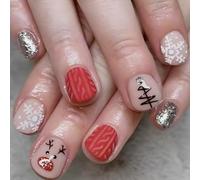 Unghie finte natalizie in ABS, decorazione artistica, corte, quadrate, graziose pupazzi di neve scintillanti, per feste, matrimoni, vacanze, 24 pezzi