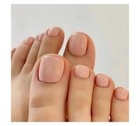 Unghie Finte Nude Color Press on Toenails Full Cover Solid Cover Fake Toes Nails Short Square False Nail Tips for Summer Women Feet Decor(Color2)
