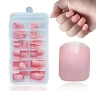 Unghie Finte, Nude Naturali Falsi Tip Unghie Press on Unghie Finte Francesi Copertura Completa Accessori Nail Art per Ragazze Donne Manicure Fai da Te 168 Pezzi (Short Round-Glitte)