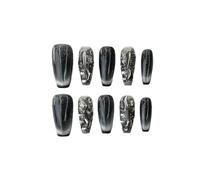 Unghie finte occhio di gatto Unghie da indossare fatte a mano Unghie scure Bellezza Press on Nail Short 10 pezzi(L,Black Short Ladder)