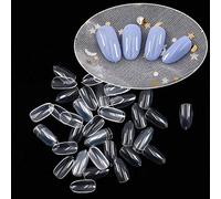 Unghie finte ovali corte, 500 pezzi, 10 misure, copertura completa, in acrilico, per nail art (trasparenti)