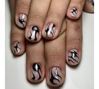 Unghie finte per uomo gotiche nere con linee rock 12 misure - 24 pezzi