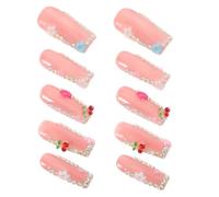 Unghie Finte Press-on Coffìn Rosa 10 Pezzi Pietre Decorative