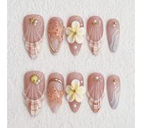 Unghie finte Press On Nails Almond Medium con stella marina floreale 3D rosa Acrilico per donne Regali 12 misure - 30 pezzi