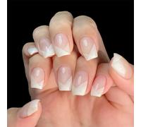Unghie finte Press On Nails Square Short French Tip bianche per donne 10 misure - 24 pezzi