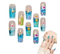 Unghie Finte Press On - Unghie Finte Morbide Lucide | Riutilizzabili Manicure Blu Creativa per Feste Viaggi Eventi Ragazze Cosplay Donna
