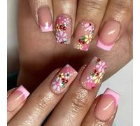 Unghie finte quadrate a pressione, a forma di fiore, in 12 misure, 24 pezzi, per decorazioni artistiche