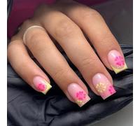 Unghie finte quadrate a pressione, a forma di fiore, in 12 misure, 24 pezzi, per decorazioni artistiche