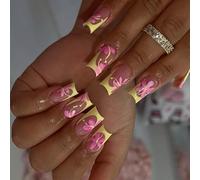 Unghie finte quadrate a pressione, a forma di fiore, in 12 misure, 24 pezzi, per decorazioni artistiche