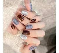 Unghie finte quadrate a pressione con disegni a quadri occhi di gatto adesivi lucidi sulle unghie adesive su unghie acriliche per le donne