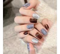 Unghie finte quadrate a pressione con disegni a quadri, occhi di gatto, lucidi, incollate su colle acriliche per le donne